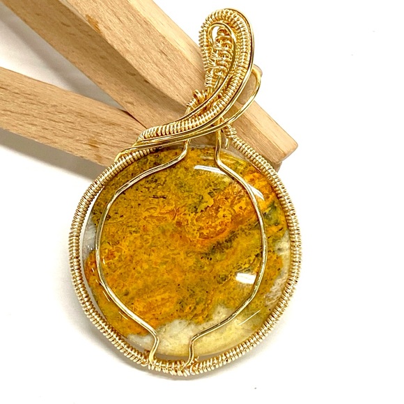 HANDMADE Bumblebee Jasper Cabochon Hand Wrapped Pendant, Artisan Jewelry Gift - Picture 4 of 10